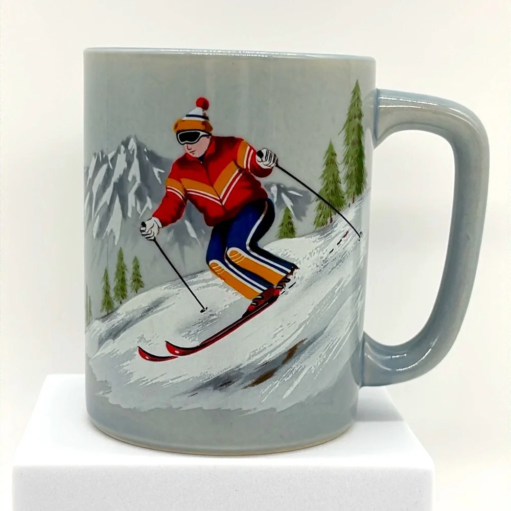 Vintage Set Of 5 Otagiri Japan Skier Design Coffee Mugs